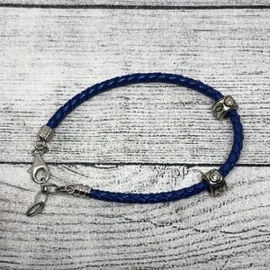 CHAM Chamilia Sterling Silver 925 Blue Leather Charm Bracelet Starter + Free